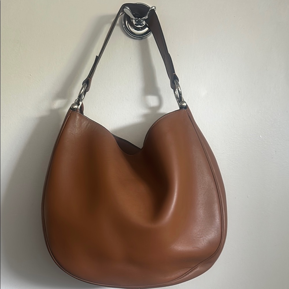 Chic Brown Leather Hobo Bag with Silver Hardware